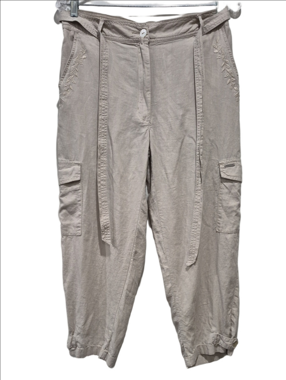 Simon Chang Beige Linen Blend Cargo Jogger Beige Pants – Size 6